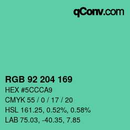 Color code: RGB 92 204 169 | qconv.com