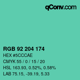 颜色代码: RGB 92 204 174 | qconv.com