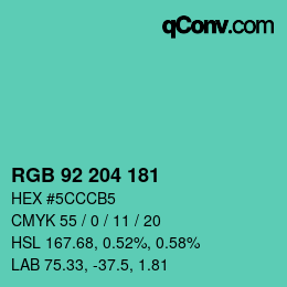 颜色代码: RGB 92 204 181 | qconv.com