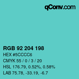 Color code: RGB 92 204 198 | qconv.com