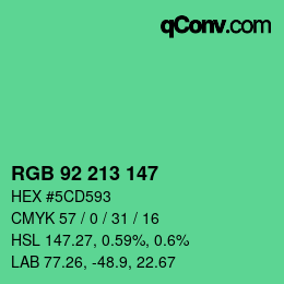 カラーコード: RGB 92 213 147 | qconv.com