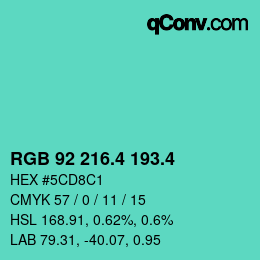 カラーコード: RGB 92 216.4 193.4 | qconv.com