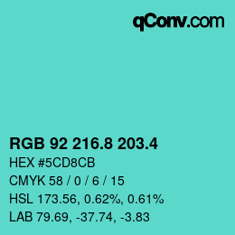 カラーコード: RGB 92 216.8 203.4 | qconv.com