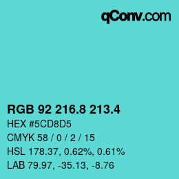 カラーコード: RGB 92 216.8 213.4 | qconv.com