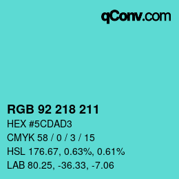 カラーコード: RGB 92 218 211 | qconv.com