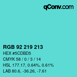 カラーコード: RGB 92 219 213 | qconv.com