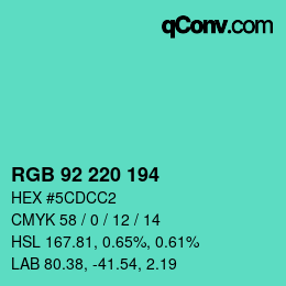 颜色代码: RGB 92 220 194 | qconv.com