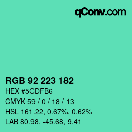 Color code: RGB 92 223 182 | qconv.com
