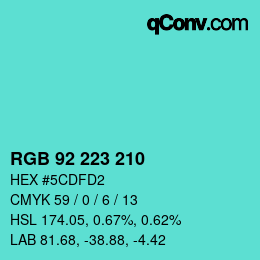 Color code: RGB 92 223 210 | qconv.com