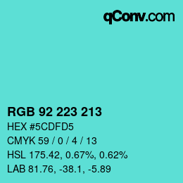 カラーコード: RGB 92 223 213 | qconv.com
