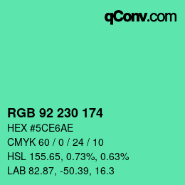 カラーコード: RGB 92 230 174 | qconv.com