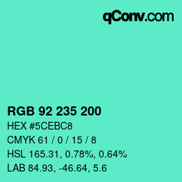 颜色代码: RGB 92 235 200 | qconv.com