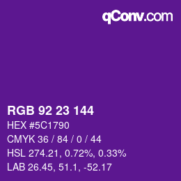 カラーコード: RGB 92 23 144 | qconv.com
