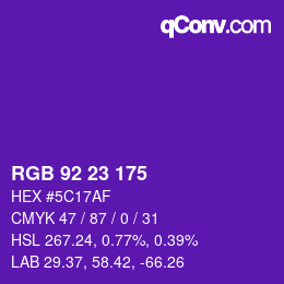 カラーコード: RGB 92 23 175 | qconv.com