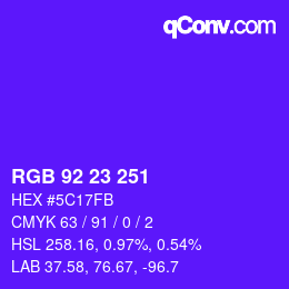 Color code: RGB 92 23 251 | qconv.com