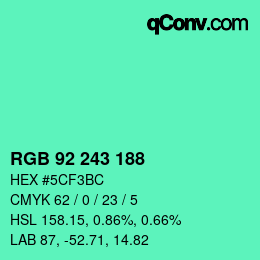 カラーコード: RGB 92 243 188 | qconv.com