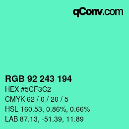 カラーコード: RGB 92 243 194 | qconv.com