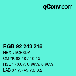 カラーコード: RGB 92 243 218 | qconv.com