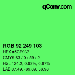カラーコード: RGB 92 249 103 | qconv.com