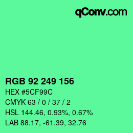 カラーコード: RGB 92 249 156 | qconv.com