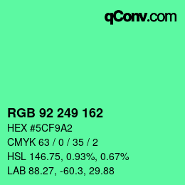 Color code: RGB 92 249 162 | qconv.com