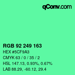 Color code: RGB 92 249 163 | qconv.com