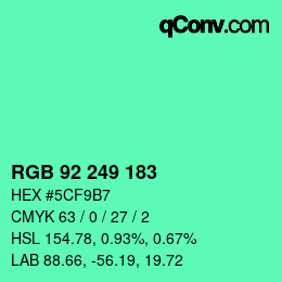 カラーコード: RGB 92 249 183 | qconv.com