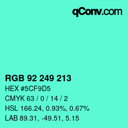 Color code: RGB 92 249 213 | qconv.com