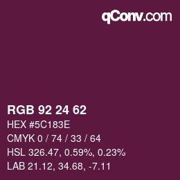 颜色代码: RGB 92 24 62 | qconv.com