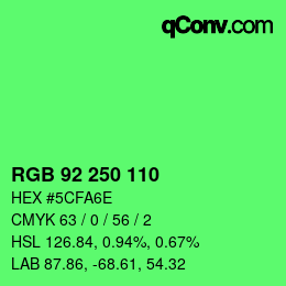 颜色代码: RGB 92 250 110 | qconv.com