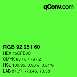 颜色代码: RGB 92 251 60 | qconv.com