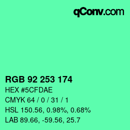 Color code: RGB 92 253 174 | qconv.com