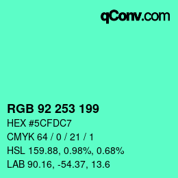 Color code: RGB 92 253 199 | qconv.com