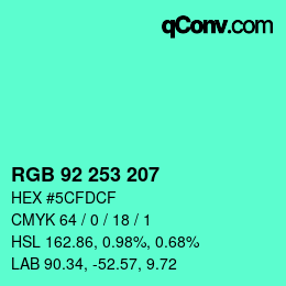 Color code: RGB 92 253 207 | qconv.com