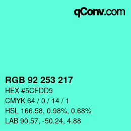 カラーコード: RGB 92 253 217 | qconv.com