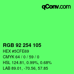 カラーコード: RGB 92 254 105 | qconv.com
