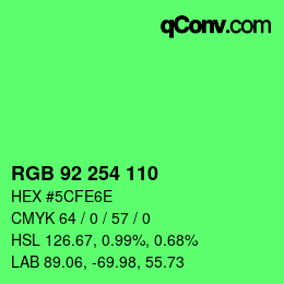 カラーコード: RGB 92 254 110 | qconv.com