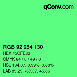 カラーコード: RGB 92 254 130 | qconv.com