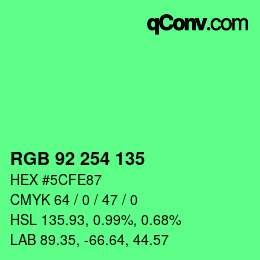カラーコード: RGB 92 254 135 | qconv.com