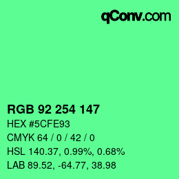 カラーコード: RGB 92 254 147 | qconv.com