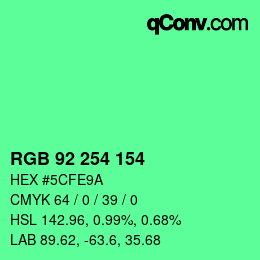 カラーコード: RGB 92 254 154 | qconv.com