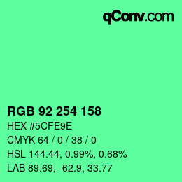 カラーコード: RGB 92 254 158 | qconv.com