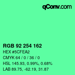 Color code: RGB 92 254 162 | qconv.com
