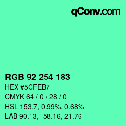 カラーコード: RGB 92 254 183 | qconv.com