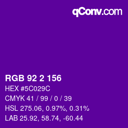 颜色代码: RGB 92 2 156 | qconv.com