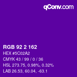 颜色代码: RGB 92 2 162 | qconv.com