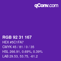 Color code: RGB 92 31 167 | qconv.com