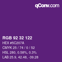 颜色代码: RGB 92 32 122 | qconv.com