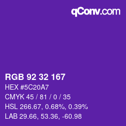 Color code: RGB 92 32 167 | qconv.com