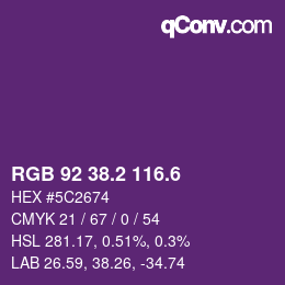 カラーコード: RGB 92 38.2 116.6 | qconv.com